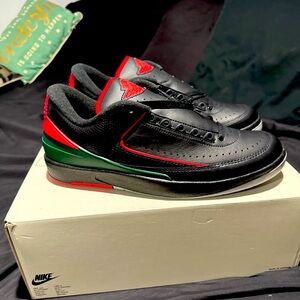 Size 12 Air Jordan 2 Low Black Red Green Cement Gray Nike Retro Style NIB 23